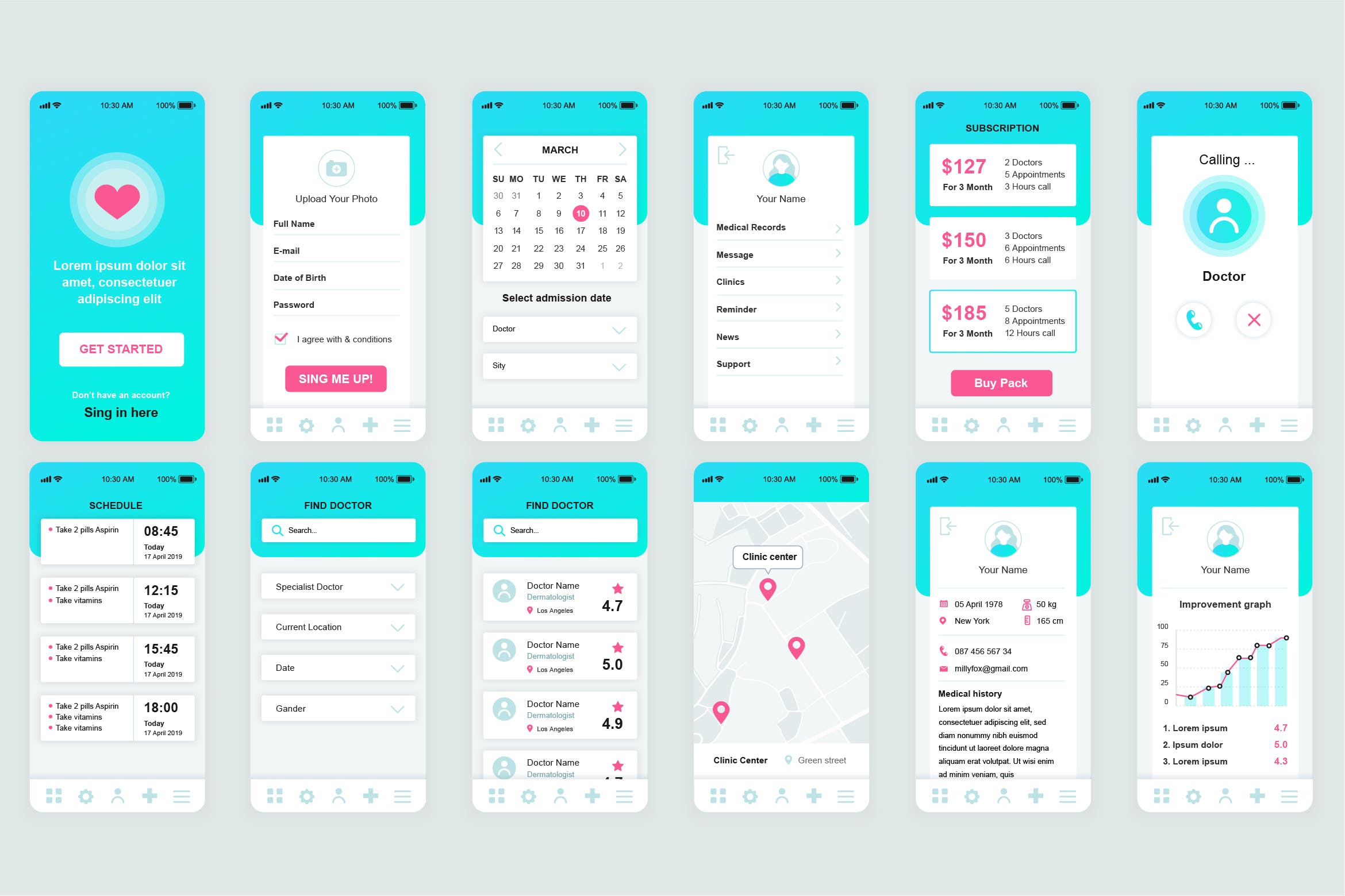 医疗健康APP应用用户界面设计UI套件 Medicine Mobile App UI Kit