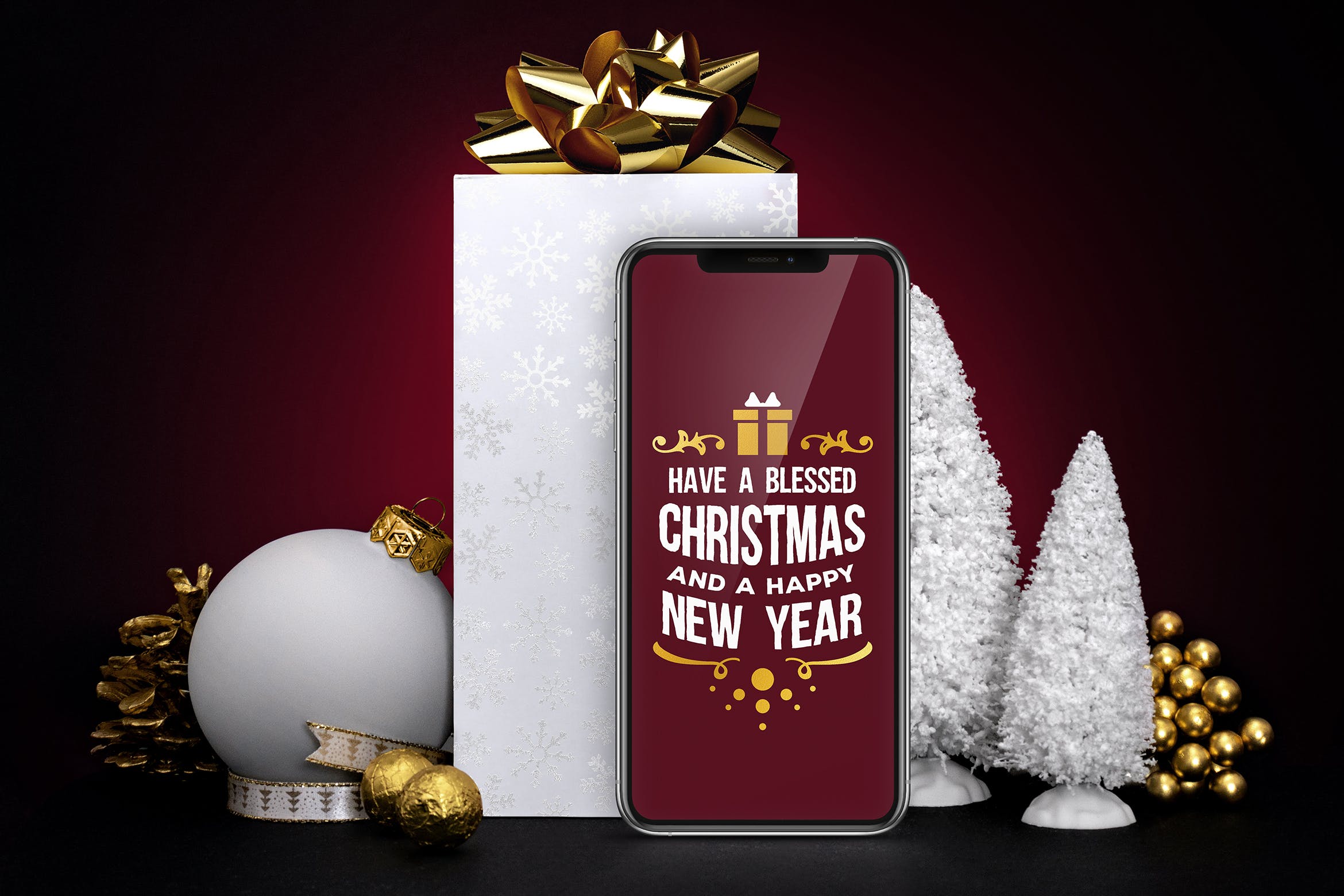 圣诞节礼品场景样机设计模板 Christmas gift pack mockup