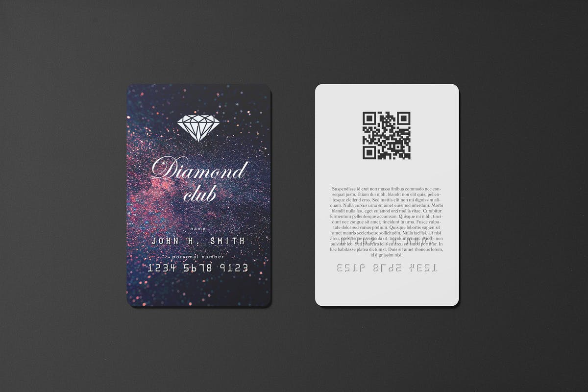 钻石信用卡/折扣卡样机 85×55 Portrait Credit / Discount Card Mockup
