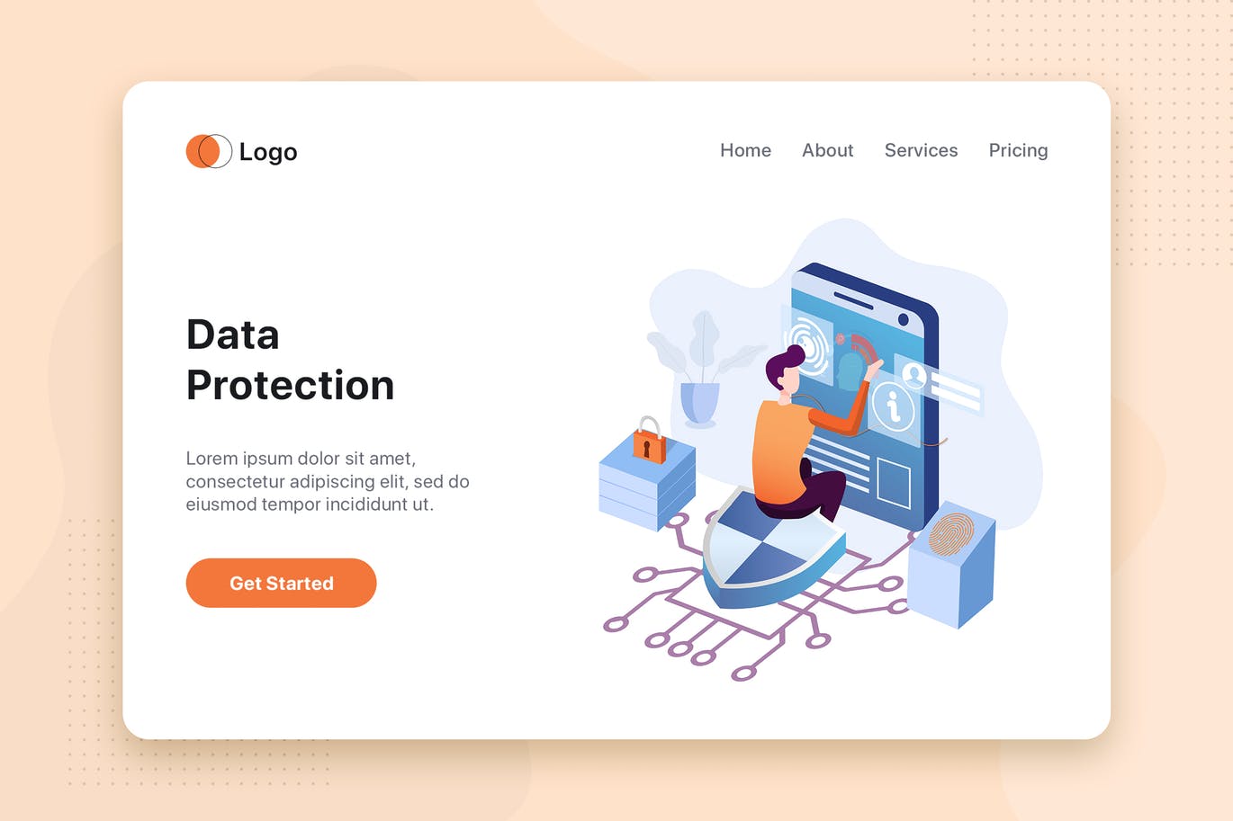 数据保护主题网站首页设计概念插画 Data protection concept for Landing page Template