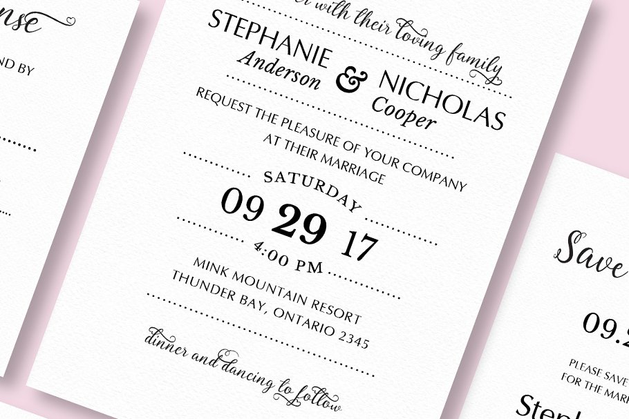 西式简约风格结婚请柬设计模板 Love the Curl Wedding Invitation