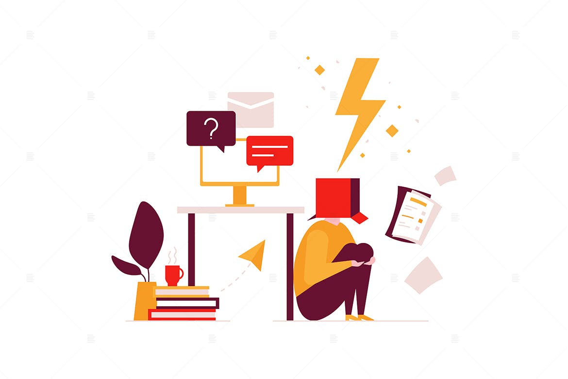 办公场景扁平化设计矢量插画 Job burnout – flat design style illustration