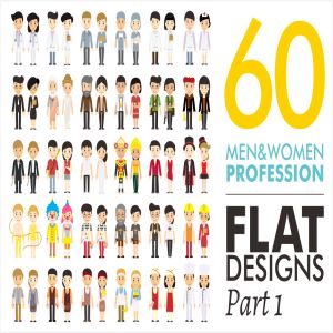 60枚各类职业形象两性性别扁平化图标 60 Men&Women Profession Flat Designs