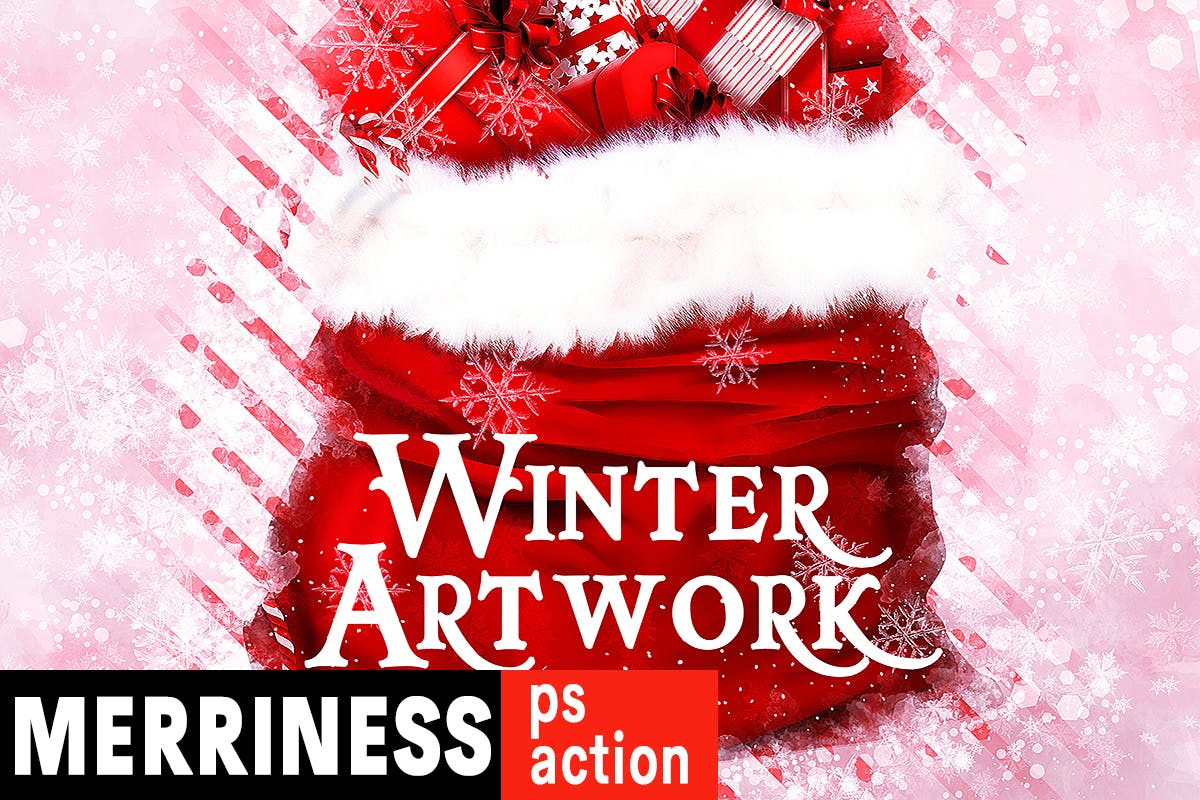 喜庆圣诞节氛围效果生成PS动作 Merriness – Winter Artwork Photoshop Action