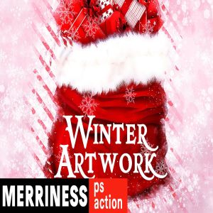 喜庆圣诞节氛围效果生成PS动作 Merriness – Winter Artwork Photoshop Action