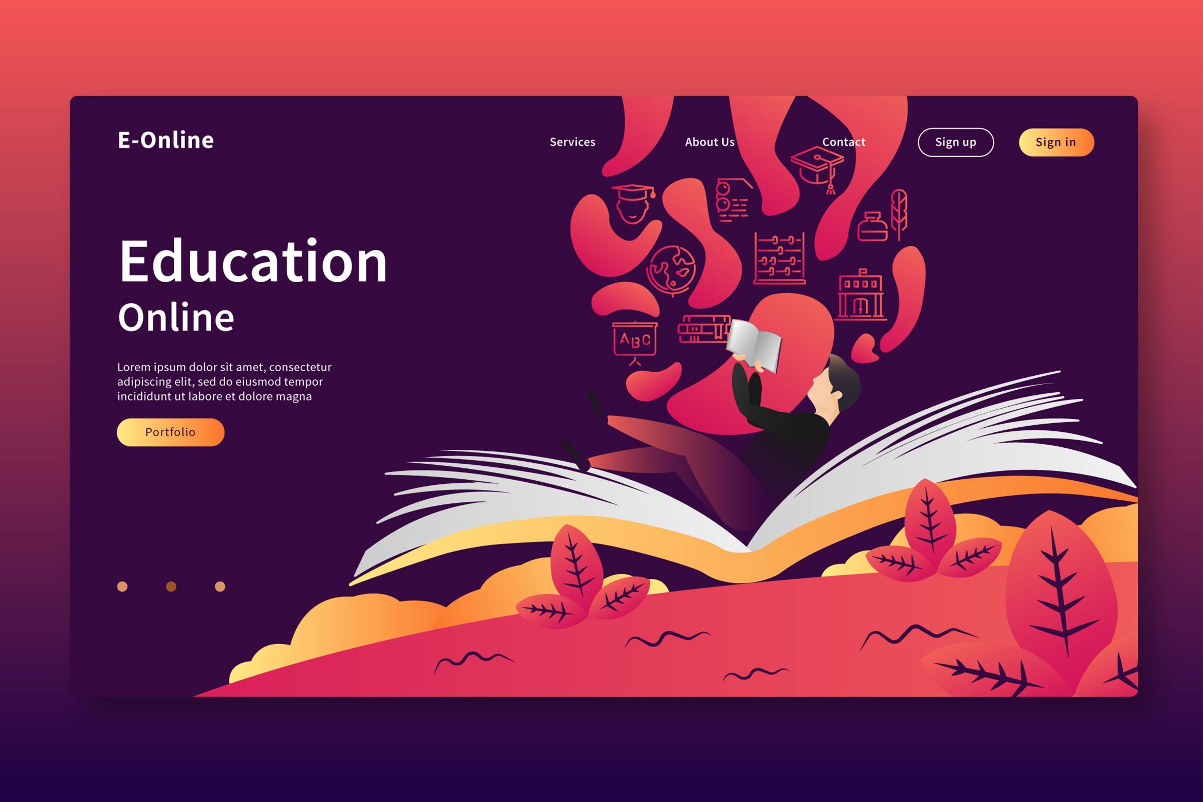 在线教育网站Header矢量插画设计素材 Education Online – Web Header & Vector Template