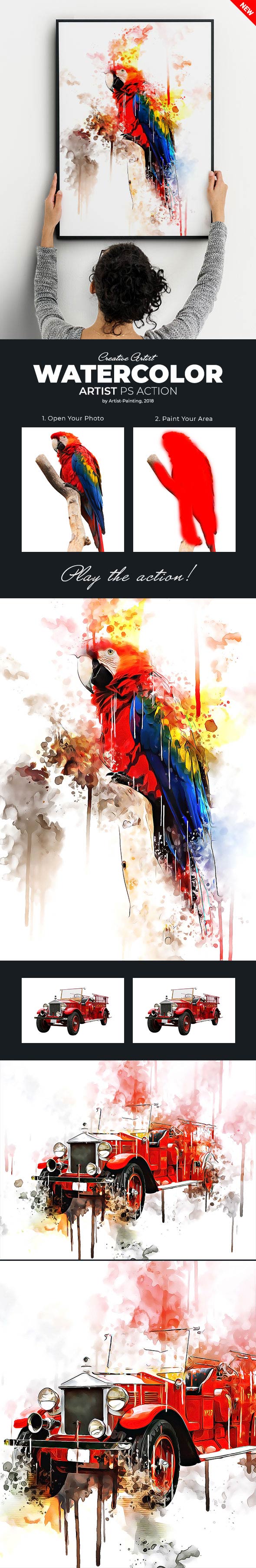 艺术性水彩画的PS动作下载 Watercolor Artist Photoshop Action [atn]