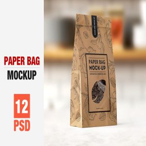 面包/咖啡豆牛皮纸袋包装样机模板 Paper Bag Mock-up