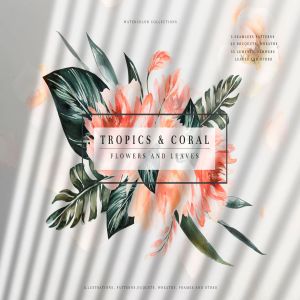 热带植物水彩手绘图案设计素材套装 Tropics & Coral Watercolor Set