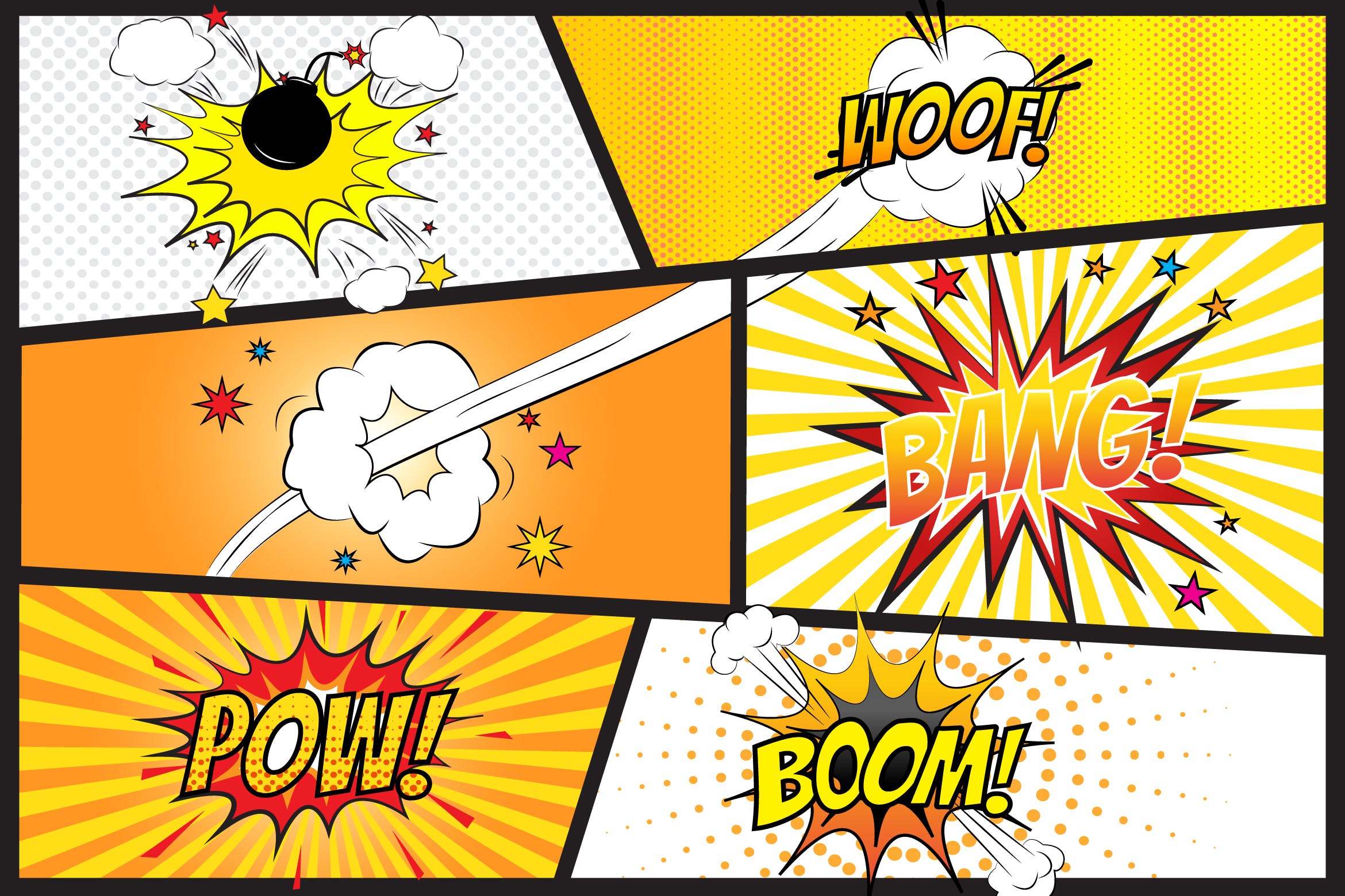 漫画爆炸图手绘矢量图形素材 Comic Blaster Vector