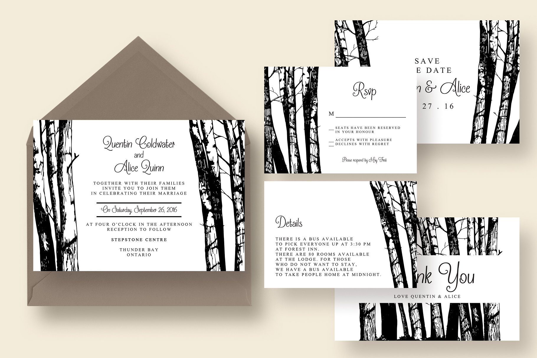 朴素森林主题婚礼邀请函设计模板套装 Walk in the Woods Wedding Suite