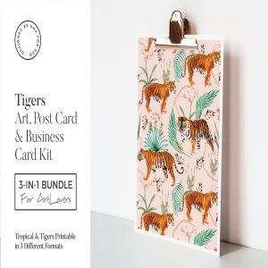 热带植物&亚洲虎水彩艺术办公文具设计套装 Tropical & Tigers Art & Stationary Kit插图1