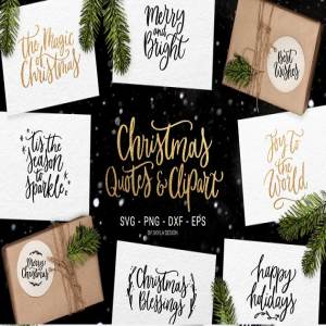 圣诞祝福语图形剪贴画 Quotes & clipart Merry Christmas SVG