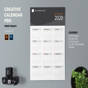 素色设计风格2020日历年历设计模板 Creative Calendar Pro 2020插图1