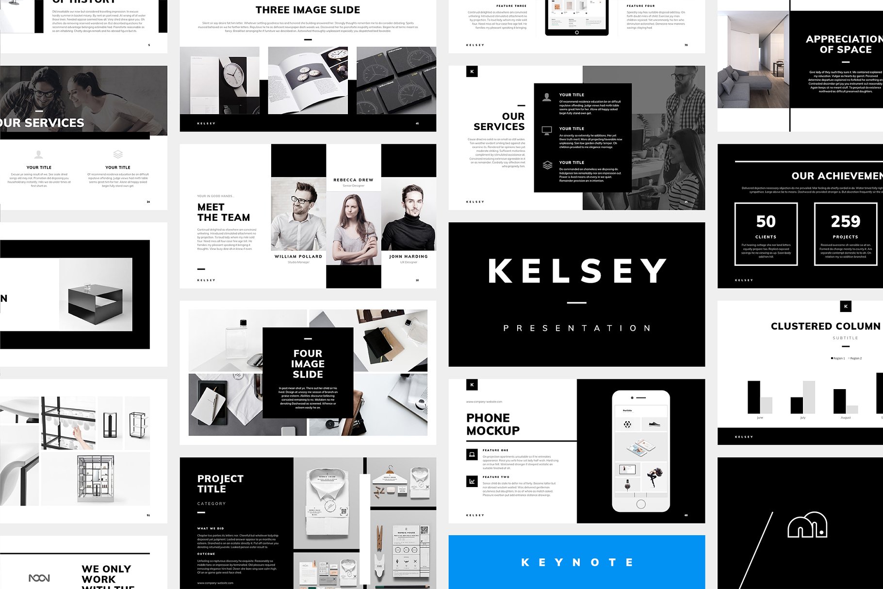 创意团队企业黑白风Keynote幻灯片模板 Kelsey – Keynote Presentation