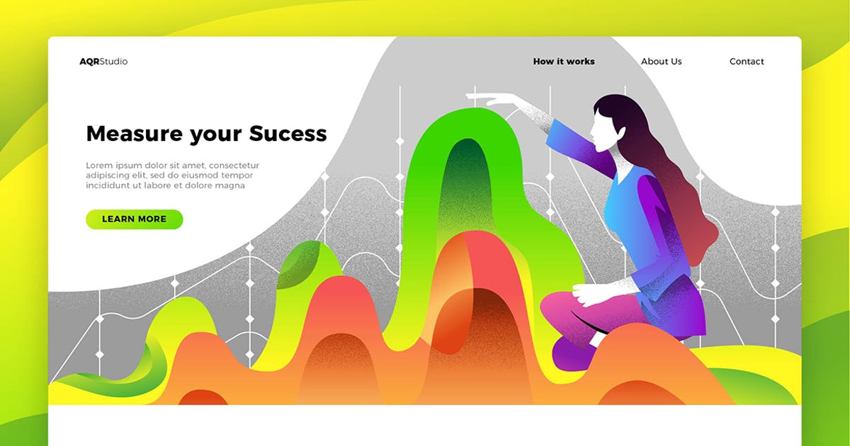 彩色曲线图概念插画网站Banner&登陆页设计模板