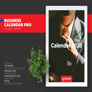 简约商务设计风格2020年日历表设计模板v1 2020 Clean Business Calendar with US Holiday