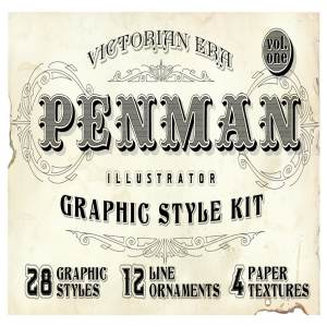 欧式复古图案风格PS字体样式 Penman Vintage Graphic Style Kit插图1