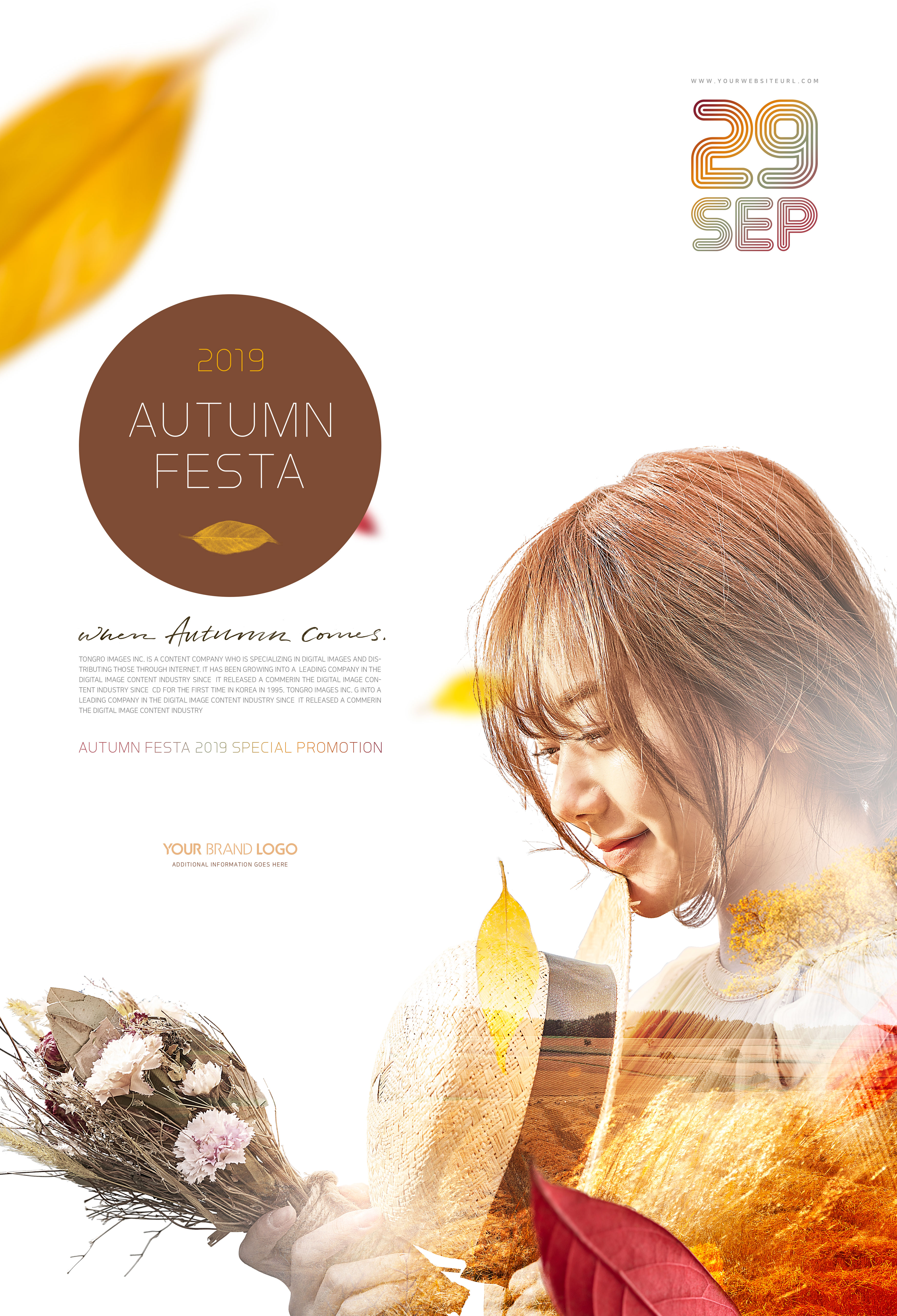 橙色秋天主题双重曝光海报模板[PSD]