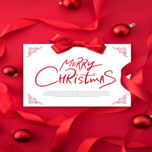 大红丝带背景圣诞祝福问候海报卡片psd素材