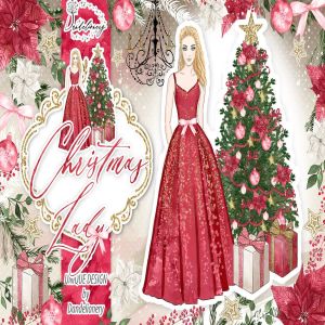 圣诞节元素优雅女郎剪贴画高清PNG素材 Christmas Lady design