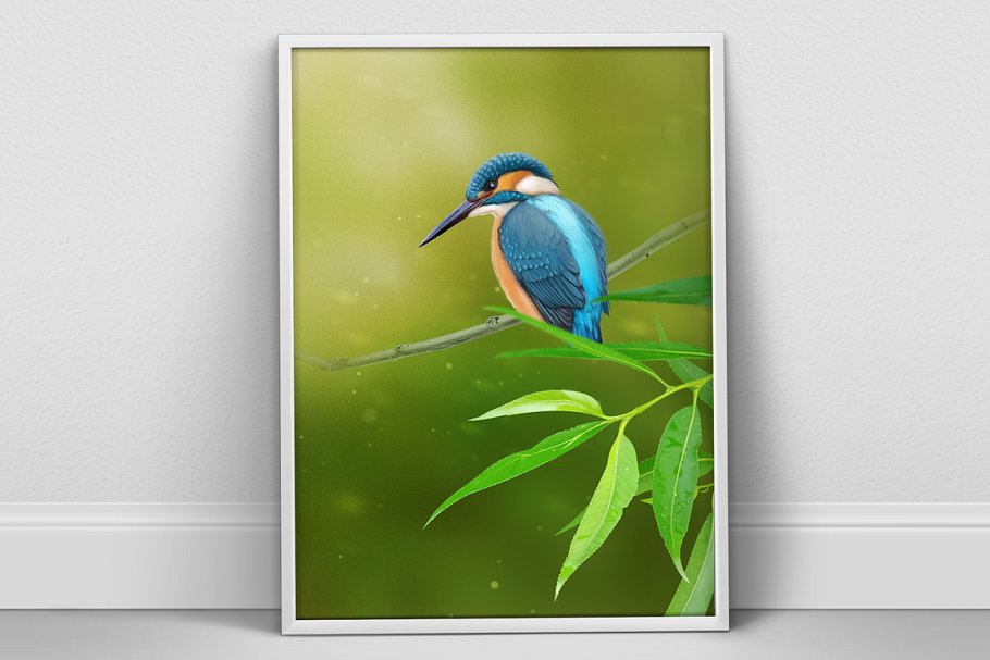 A4规格手绘翠鸟海报设计模板 Kingfisher Portrait A4 psd Poster