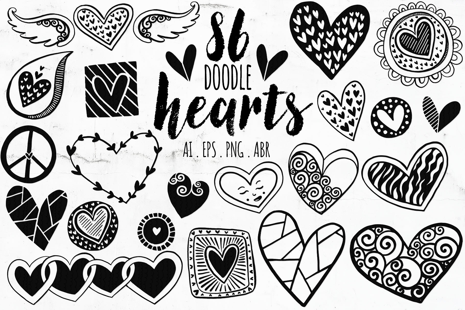 心形涂鸦图形&PS笔刷 Heart Doodles + Photoshop Brush