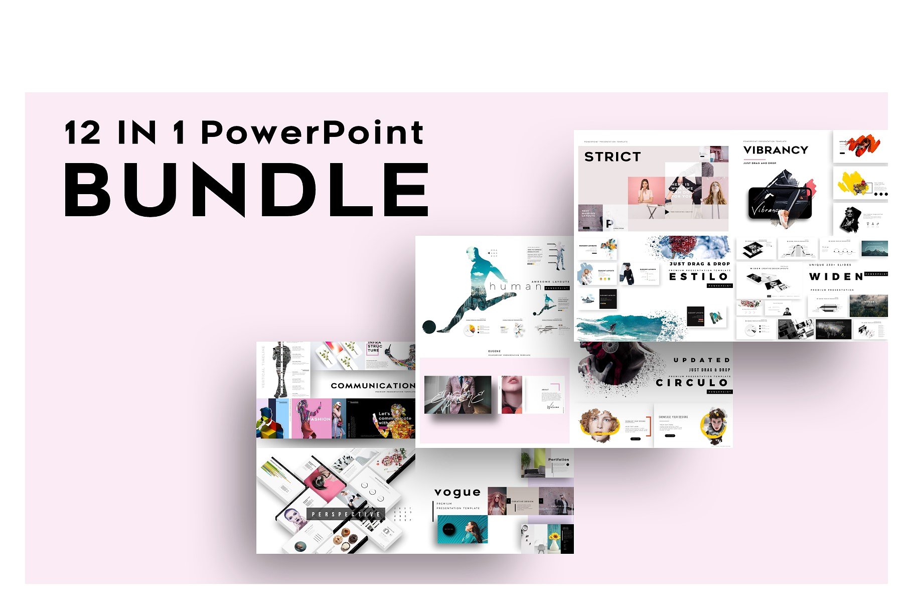 12合1创意极简的幻灯片模板合辑下载 12-IN-1 Creative PowerPoint Bundle [pptx]