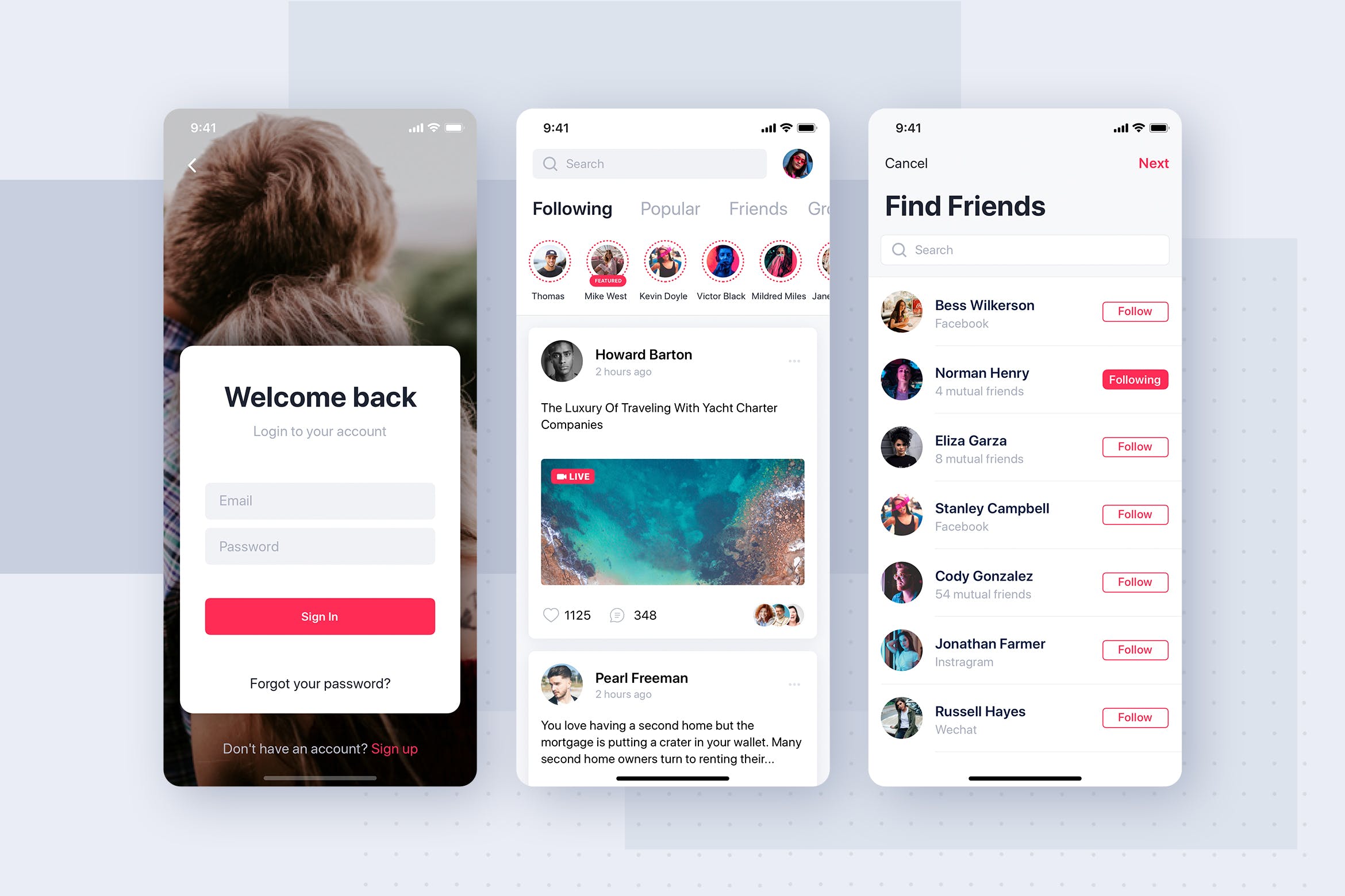 社交网站APP应用UI设计模板 Social mobile app UI template