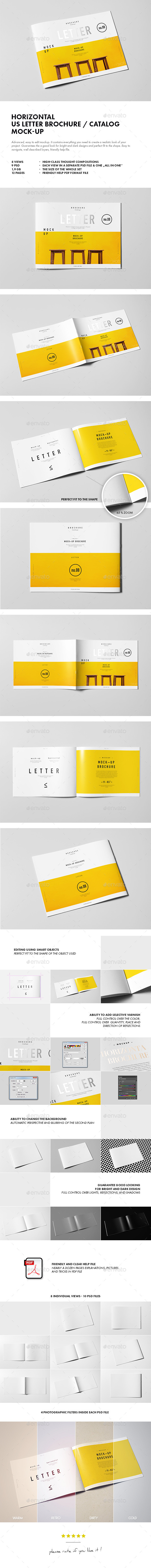 长方形宣传小册样机 Horizontal US Letter Brochure Mock-up