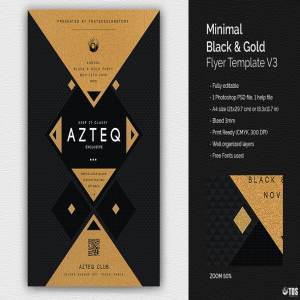 极简主义黑金设计风格PSD海报模板 Minimal Black Gold Flyer PSD V3