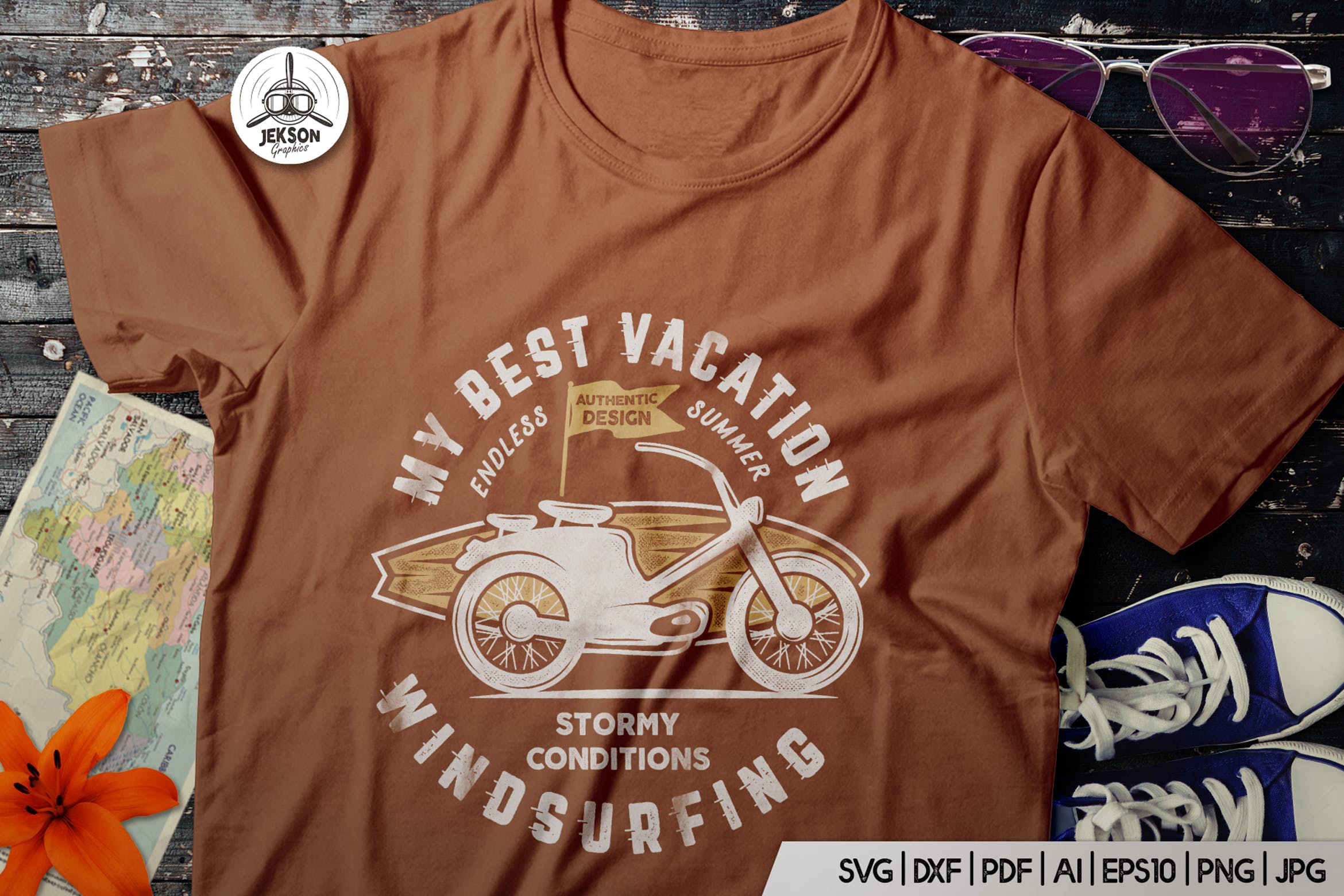 复古冲浪图案T恤印花设计素材 Surfing Retro Graphics Prints TShirt, Summer Label