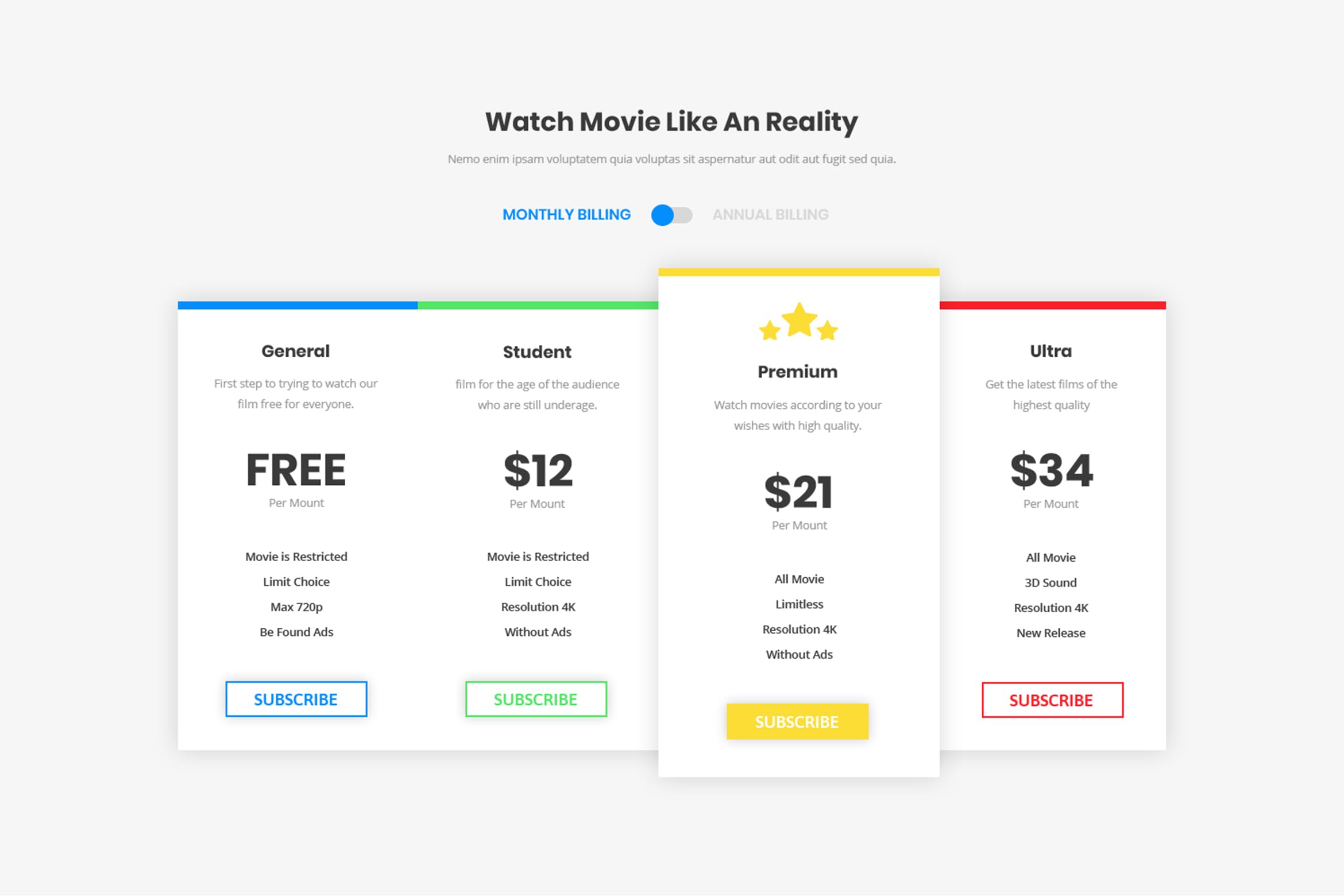 网站服务订阅价格表单交互设计模板 Pricing Table