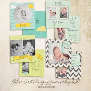 新生儿满月贺卡卡片模板 Adore Birth Announcement Cards