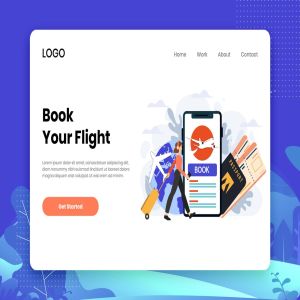 扁平设计风格机票预订场景插画网站设计模板 Book your flight flat design web template