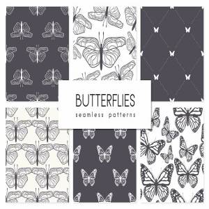 蝴蝶图案无缝纹理 Butterflies. Seamless Patterns Set