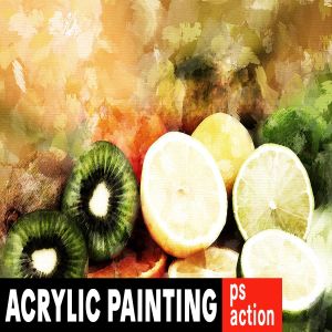 油画颜料水彩画效果调色PS动作 Acrylic Painting Photoshop Action