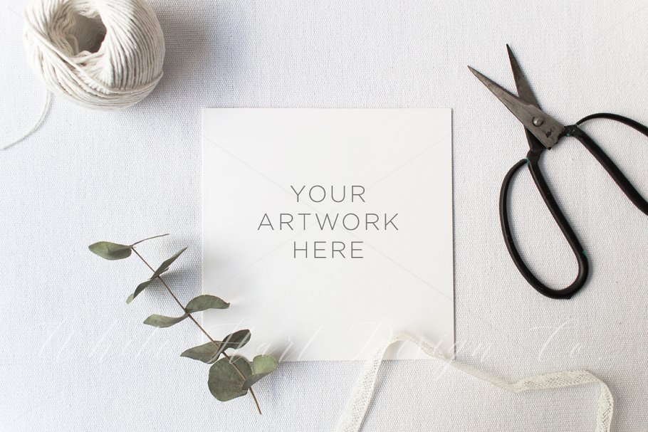 婚礼邀请卡贺卡样机 Wedding square stationery mock up