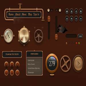复古金属风格GUI界面设计元素 Vintage Gui Elements Retina-ready