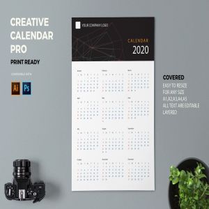 抽象几何图形2020创意日历年历设计模板 Creative Calendar Pro 2020插图1