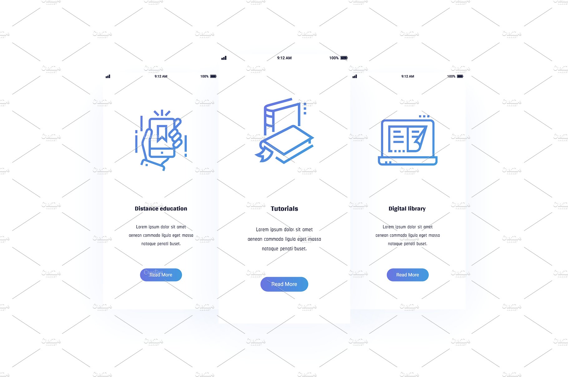 教育主题移动端卡片界面模板 Education Metaphors Cards