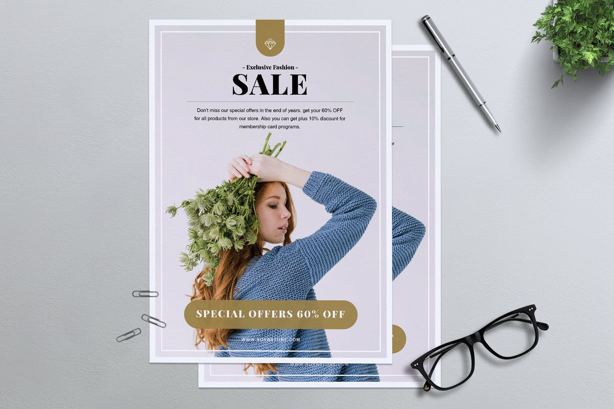 简约风时尚品牌促销活动广告海报传单设计模板 Minimal Fashion Sale Flyer