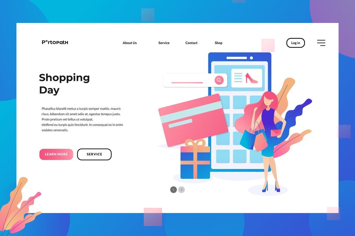 电商促销日概念插画网站着陆页设计模板 Shoping Day Ecommerce
