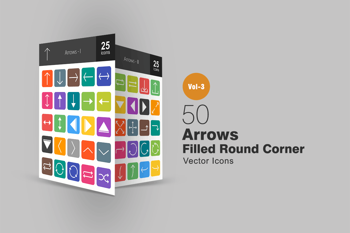 50枚箭头圆角图标素材 50 Arrows Flat Round Corner Icons