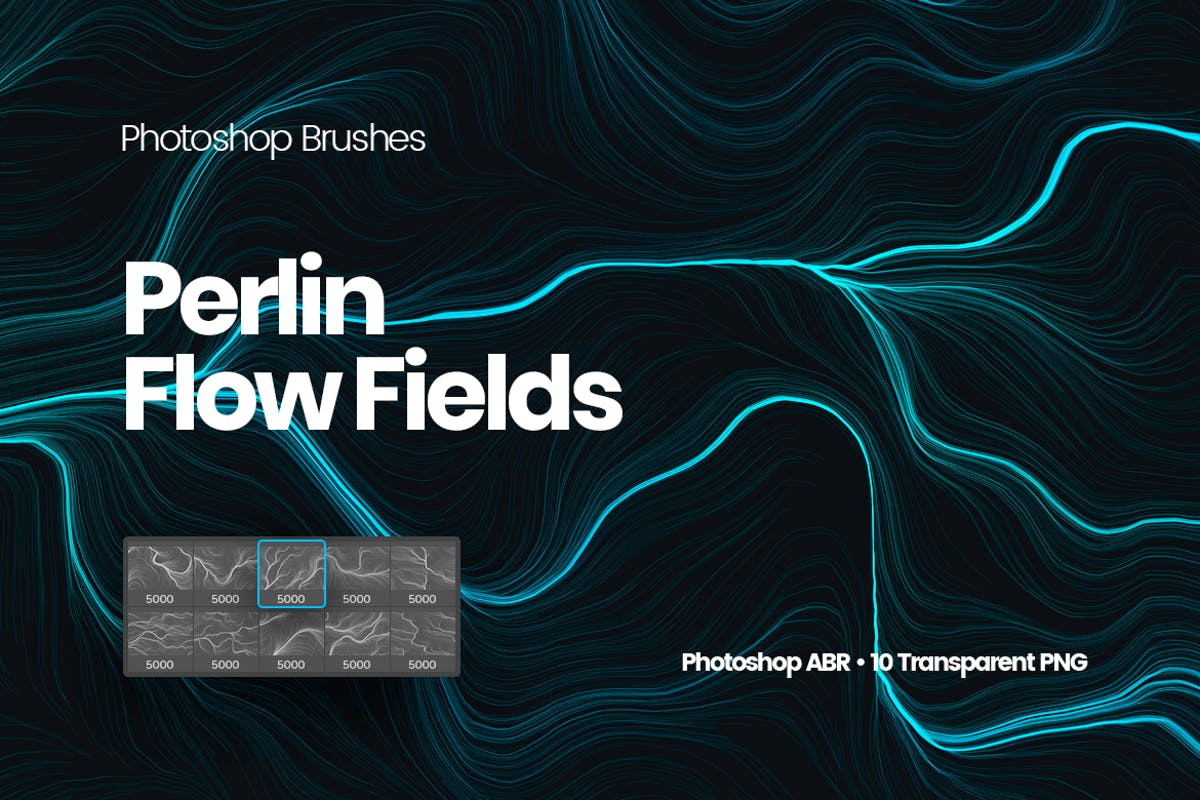 10款高分辨率抽象数流体线条PS笔刷 Digital Perlin Flow Fields Photoshop Brushes