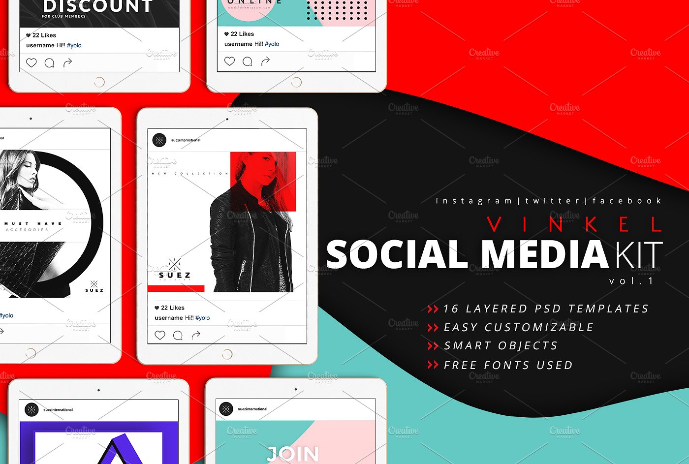 社交媒体主题 UI 界面设计素材包 Vinkel Social Media Kit