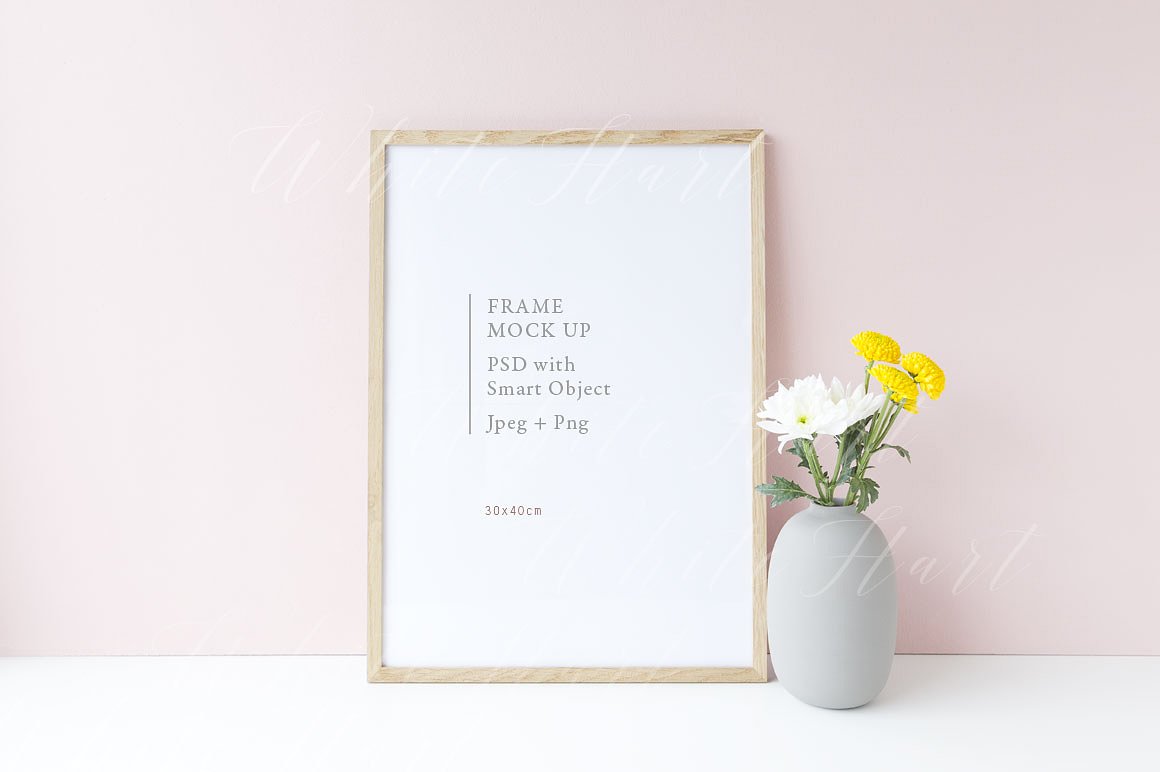 春季花卉系列30x40cm木质框架相框模板 30x40cm floral wood frame mock up