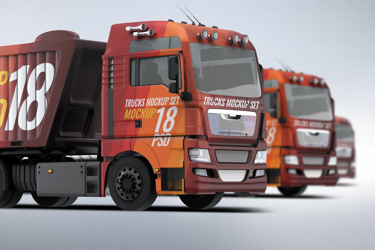 半挂车半挂卡车外观喷漆图案样机模板 Trucks Mock-Up