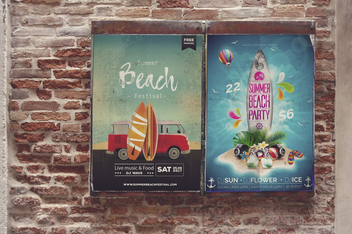 威尼斯砖墙背景海报张贴效果样机 Venetian Brick Wall