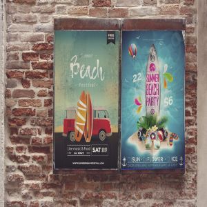 威尼斯砖墙背景海报张贴效果样机 Venetian Brick Wall